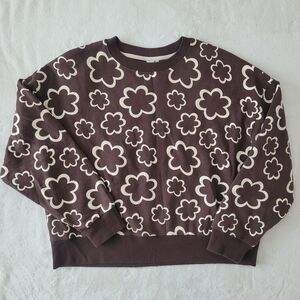Twik Brown Floral Retro Sweater Size L Women Sweatshirt Cottagecore Cotton